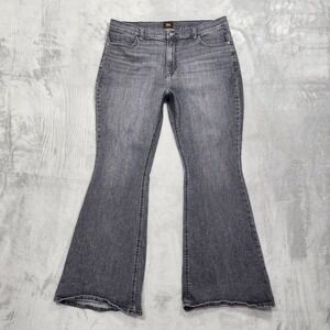 Lee Jeans Womens 18 SHORT Gray High Rise Flare Leg Stretch Denim Charcoal Wash